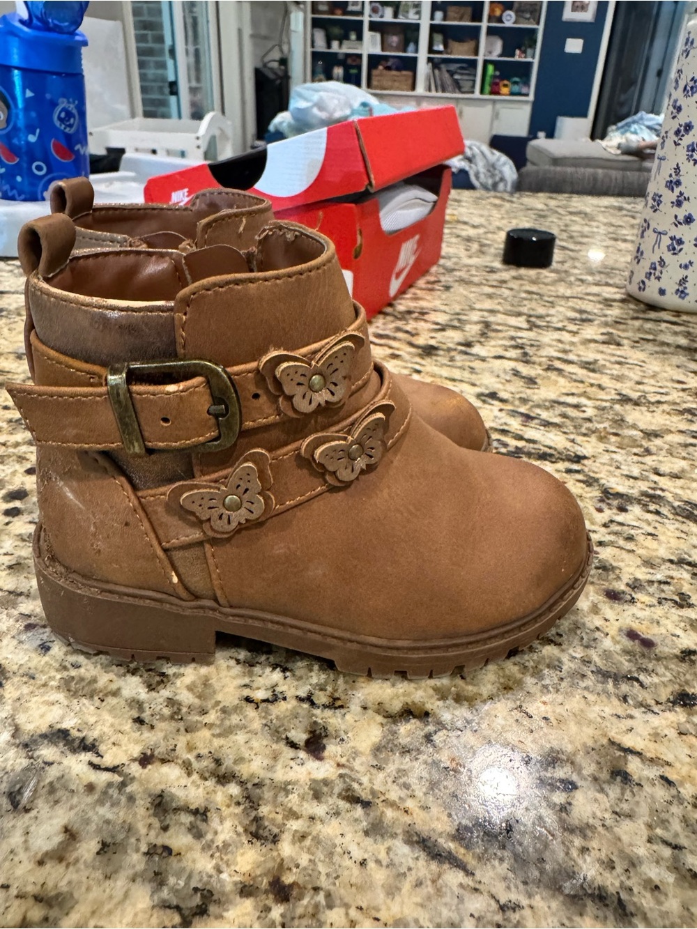 Sugar Girls Tan Butterfly Strap Ankle Boots